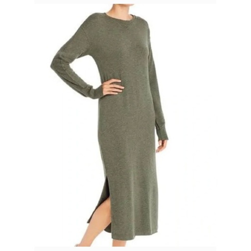 Rag & Bone Minimalist Midi Dress Size S Army Green Side Slit Long Sleeve